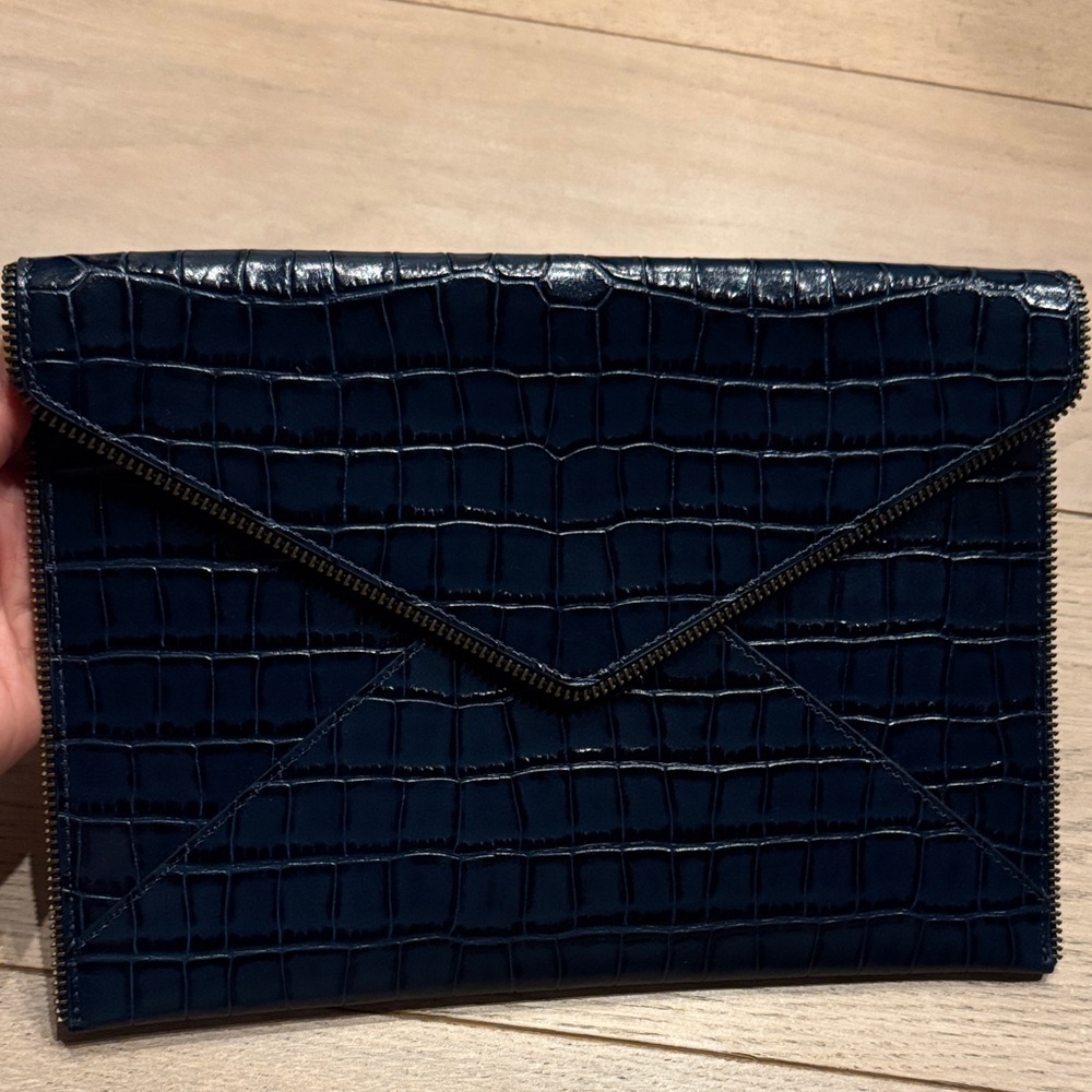 Rebecca Minkoff Leo Croc Embossed
Deep Teal Leather Envelope Clutch